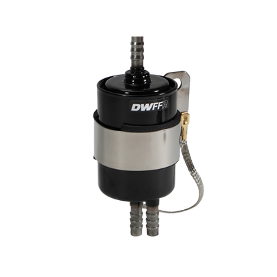 DeatschWerks 10 Micron 3/8in Barb Fuel Filter Regulator w/ Stainless Steel Body - Black - 8-FFR-38 Photo - Primary