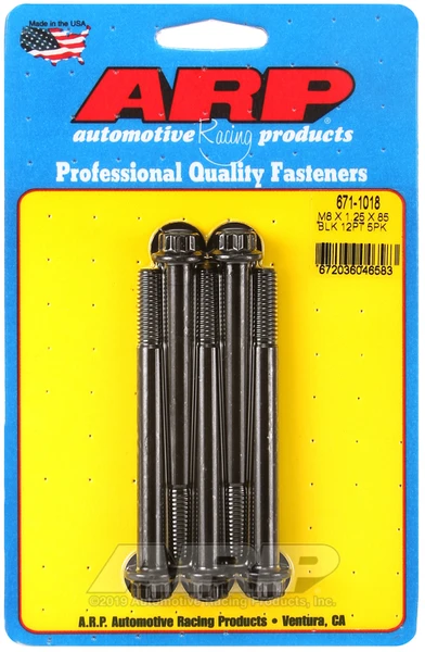ARP M8 x 1.25 x 85 12pt Black Oxide Bolts (5/pkg) - 671-1018 Photo - Primary