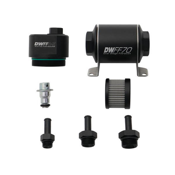 DeatschWerks DWFFR-X 70mm Billet Fuel Filter Regulator - 10 Micron with 3/8in Fittings - 8-FFR-070-010K-38 Photo - Primary