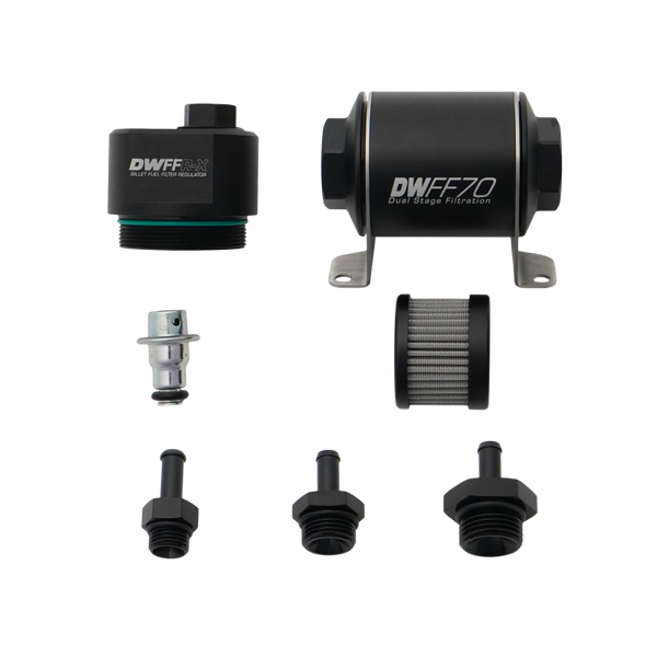 DeatschWerks DWFFR-X 70mm Billet Fuel Filter Regulator - 10 Micron with 5/16in Fittings - 8-FFR-070-010K-516 Photo - Primary