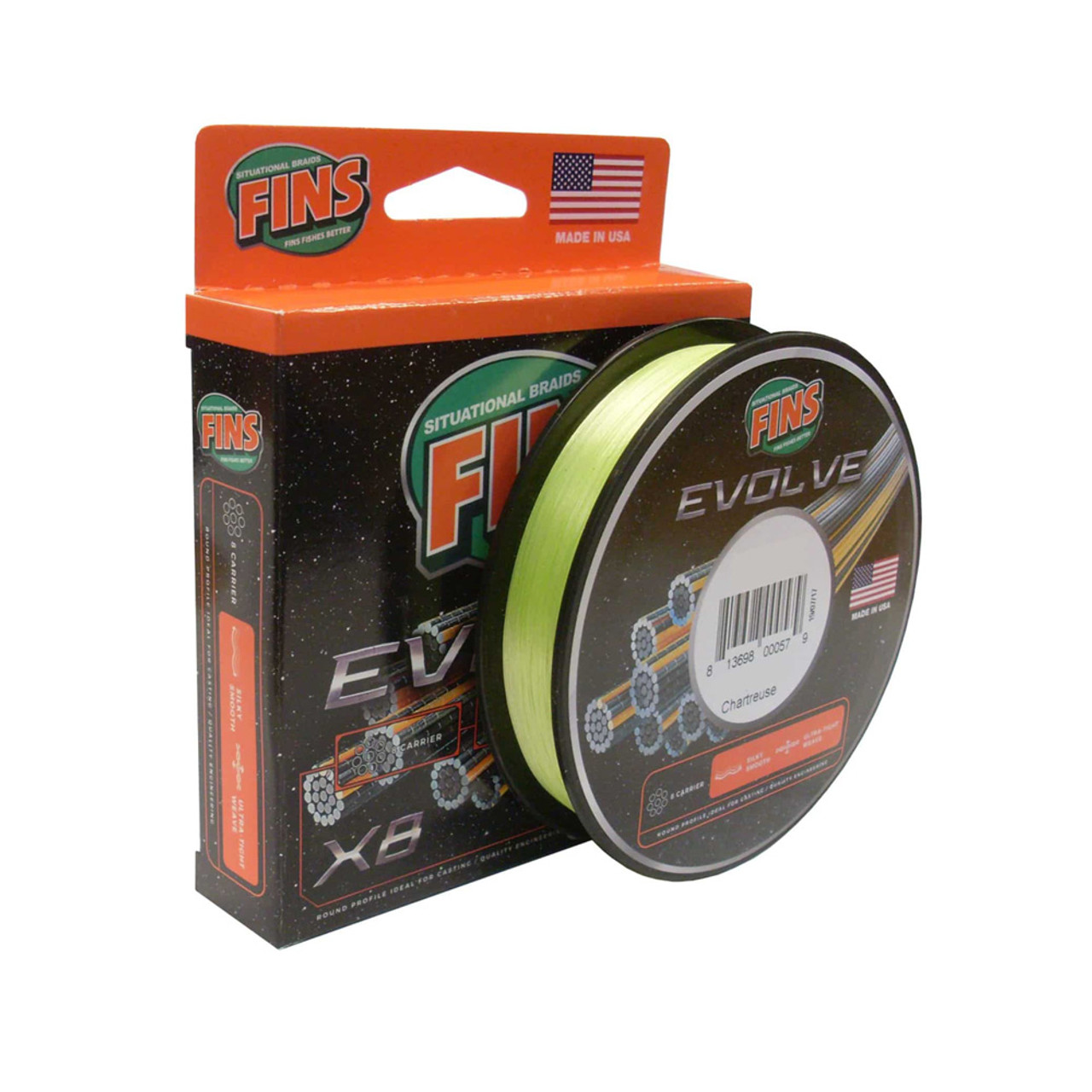 FINS EVOLVE Braided Fishing Line Chartreuse 300YD - McCredden's
