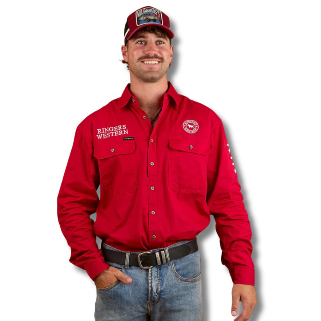 Ringers Western Hawkeye Mens Full Button Work Shirt Red