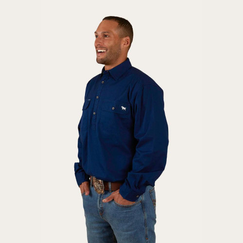 Ringers Western King River Mens Half Button Work Shirt - Navy Ringers Western King River Mens Half Button Work Shirt - Navy