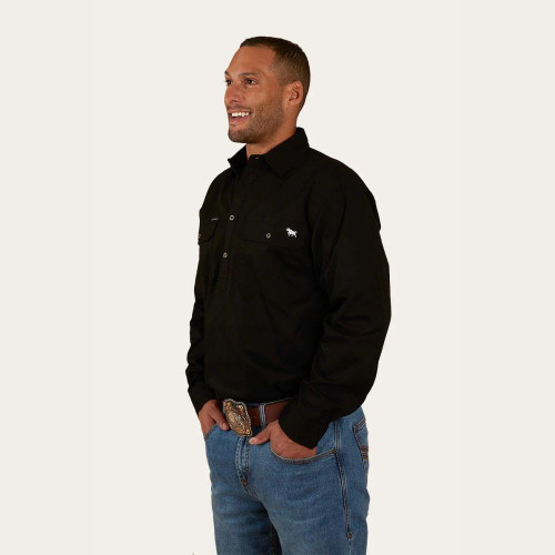 Ringers Western King River Mens Half Button Work Shirt - Black Ringers Western King River Mens Half Button Work Shirt - Black