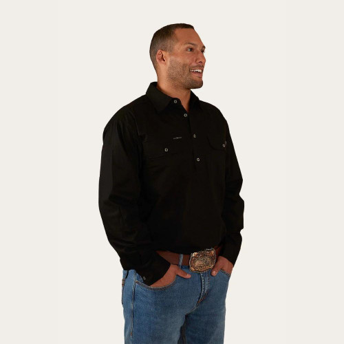 Ringers Western King River Mens Half Button Work Shirt - Black Ringers Western King River Mens Half Button Work Shirt - Black