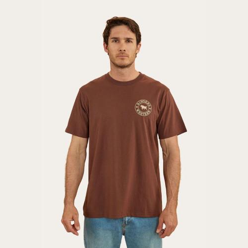 Ringers Western Signature Bull Mens Loose T- Shirt - Chocolate / Dark Sand