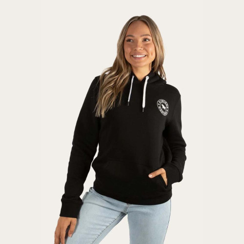 Ringers Western Signature Bull Womens Pullover Hoodie - Black with White Print