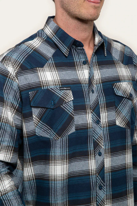 Ringers Western Cooma Mens Flanno Semi Fitted Shirt - Petrol Blue V2