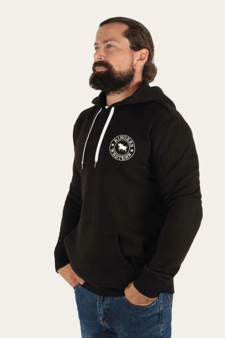 Ringers Western Signature Bull Mens Pullover Hoodie - Black with White Print Ringers Western Signature Bull Mens Pullover Hoodie - Black with White Print