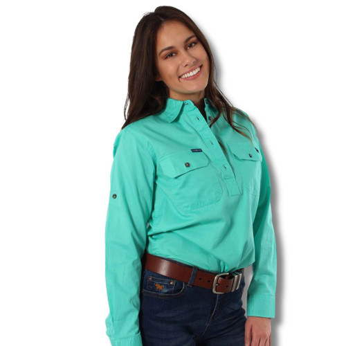 Ringers Western Pentecost River Womens Half Button Work Shirt - Mint
