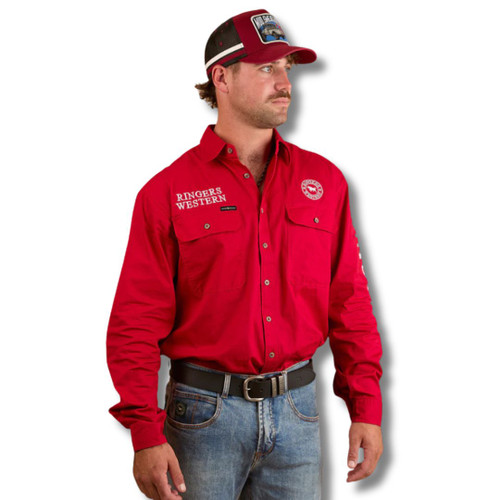 Ringers Western Hawkeye Mens Full Button Work Shirt - Red