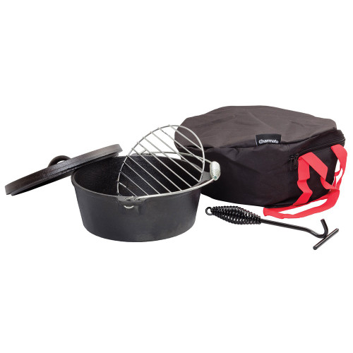 Charmate Camp Oven Kit (4.5 Qrt Camp Oven, Lid Lifter, Gloves, Trivet & Carry Bag)