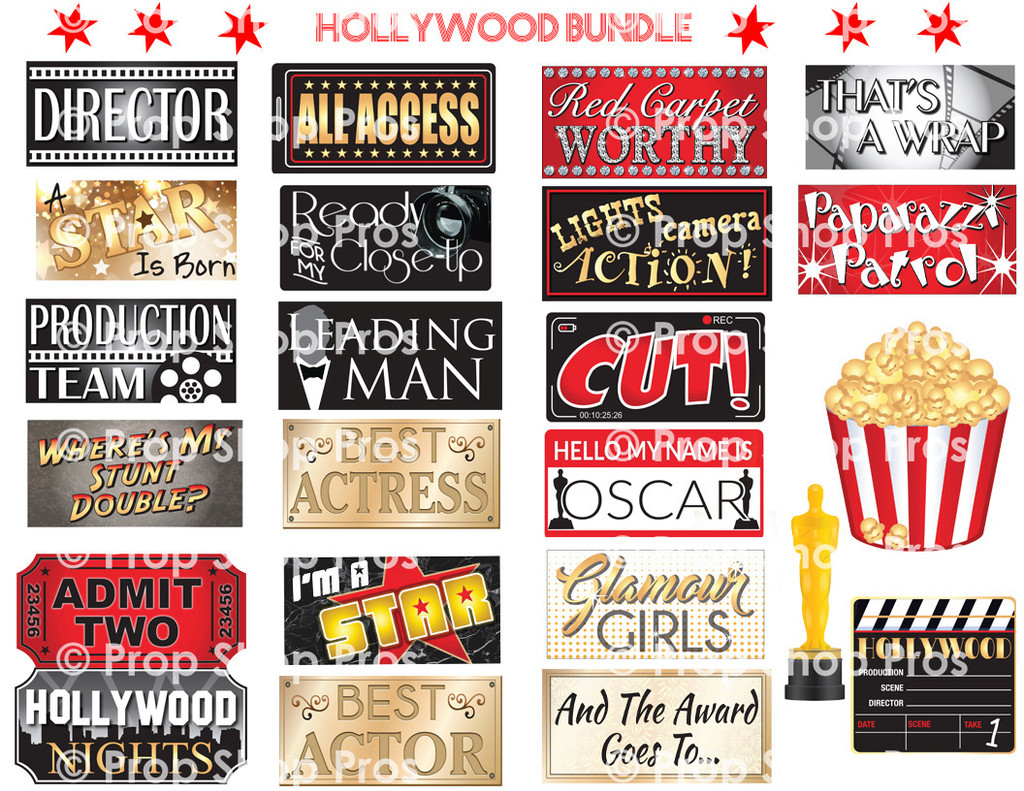 hollywood theme photo booth props