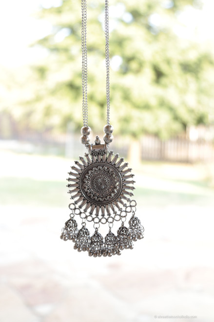 Traditional Brushed Silver Finished Rajasthani Pendant Chain