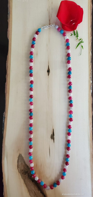 Deep Red, Blue And White Long Stone Necklace