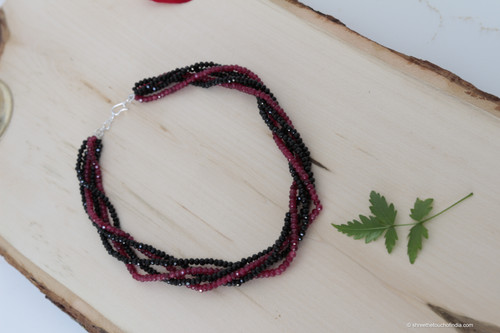 Deep Red And Black Multi-Stranded Stone Classy Necklace