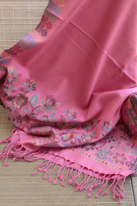 Rose Pashmina Stole with Multi-Colored Foral Patterns