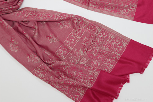 Pashmina Stole with Light and Pinkish-Red Peacock Design