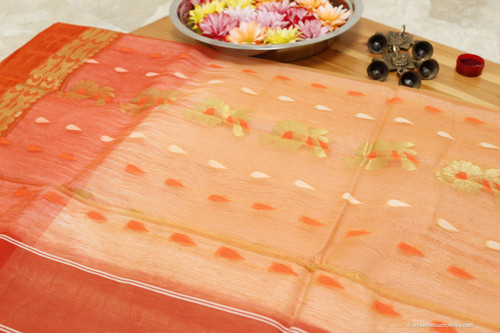 Orange, white, and gold Tussar Silk beauty