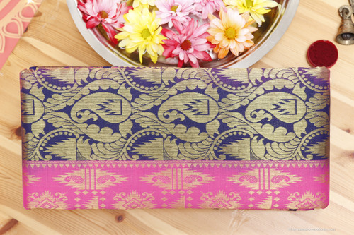 Exquisite pink and dark blue kanchipuram silk saree