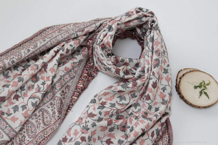 Off-White Pashmina Stole with Leaves and Shringar Design