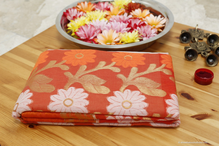 Orange, white, and gold Tussar Silk beauty