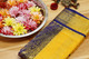 Blue and bright yellow grand Kanchipuram silk saree with full intricate golden zari on a blue base
