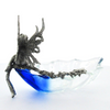 Sitting Pewter Fairy With Blue Glass Tray by Paykoc Imports P6185 Sitting Pewter Fairy With Blue Glass Tray by Paykoc Imports P6185
