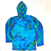 Blue Tie Dye Long Sleeve Cotton Pullover w/ Zippers & Hood (MEDIUM)