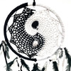 Large Black and White Yin Yang Dream Catcher Crocheted with Feathers 1 Count 8" Wide