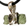 Natural Cut Moldavite and Rough Herkimer Diamond on Sterling Silver Pendant .75"+-