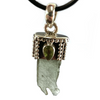Moldavite with Cut Peridot Sterling Silver Pendant
