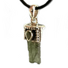 Moldavite with Cut Peridot Sterling Silver Pendant