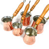Turkish Coffee Pot Cezve Copper with Nickle Lining And Wooden Handle 5 Piece Set
