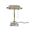 White Marble Banker Table Lamp with Gold Accent