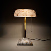 White Marble Banker Table Lamp with Gold Accent