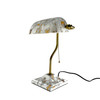 White Marble Banker Table Lamp with Gold Accent
