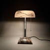 Gray Granite Banker Table Lamp with Silver Accents