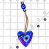 Painted Blue Heart Glass Evil Eye 2" x 6.5" 1 count assorted