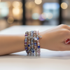 Sparkle Evil Eye Beaded Stretch Bracelet with Charm – Crystal Glass Bead Protection Bracelet – 1 Piece Assorted Colors