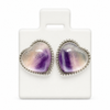 Heart-Shaped Stud Fluorite  Earrings – Colorful Silver-Tone Cabochon Earrings