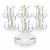 6\-Piece Turkish Tea Glass Set with Saucers – 3” Clear Glass Cups with Gold Arabic Calligraphy