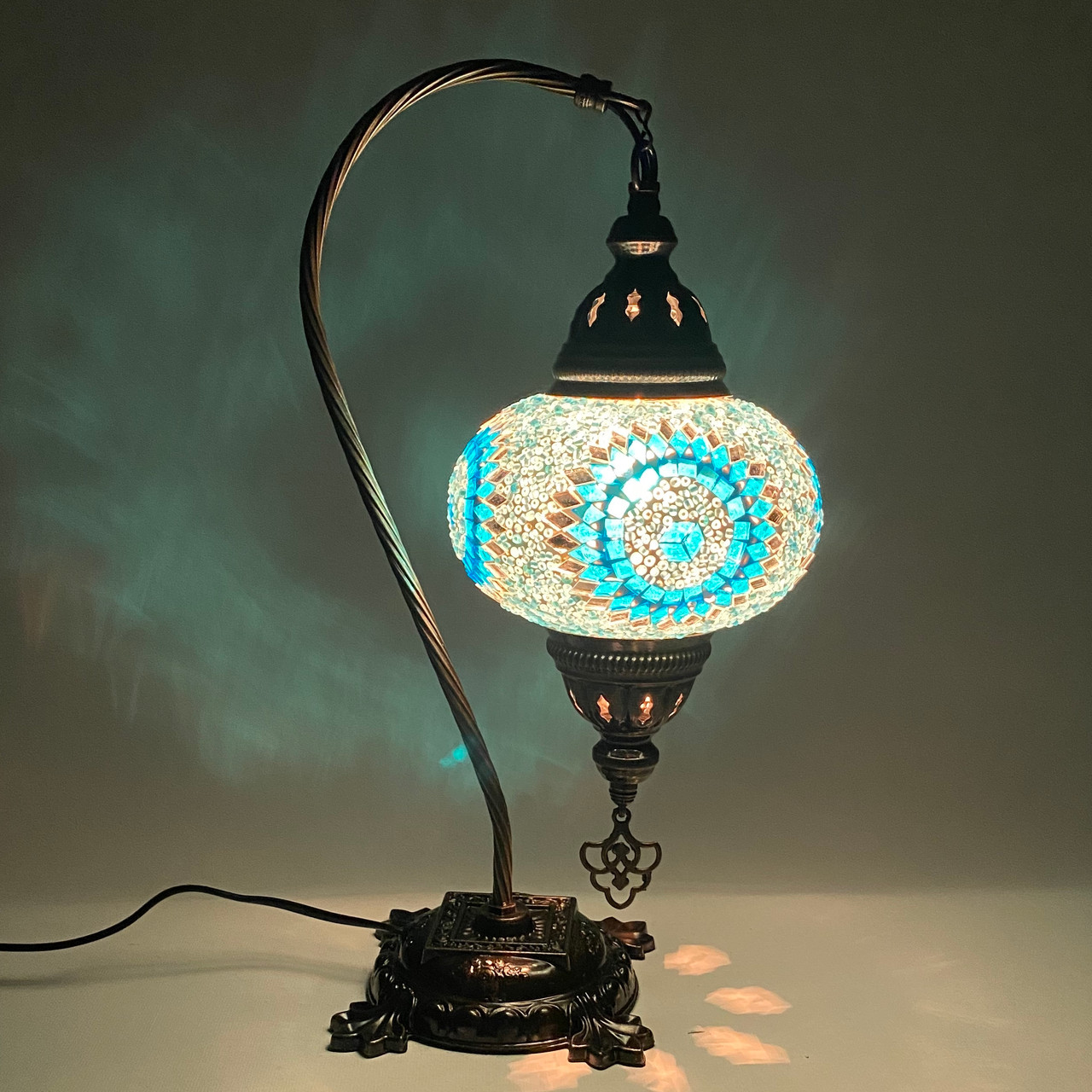 Turkish Swan Neck Mosaic Glass Decorative Table Lamps - Turquoise