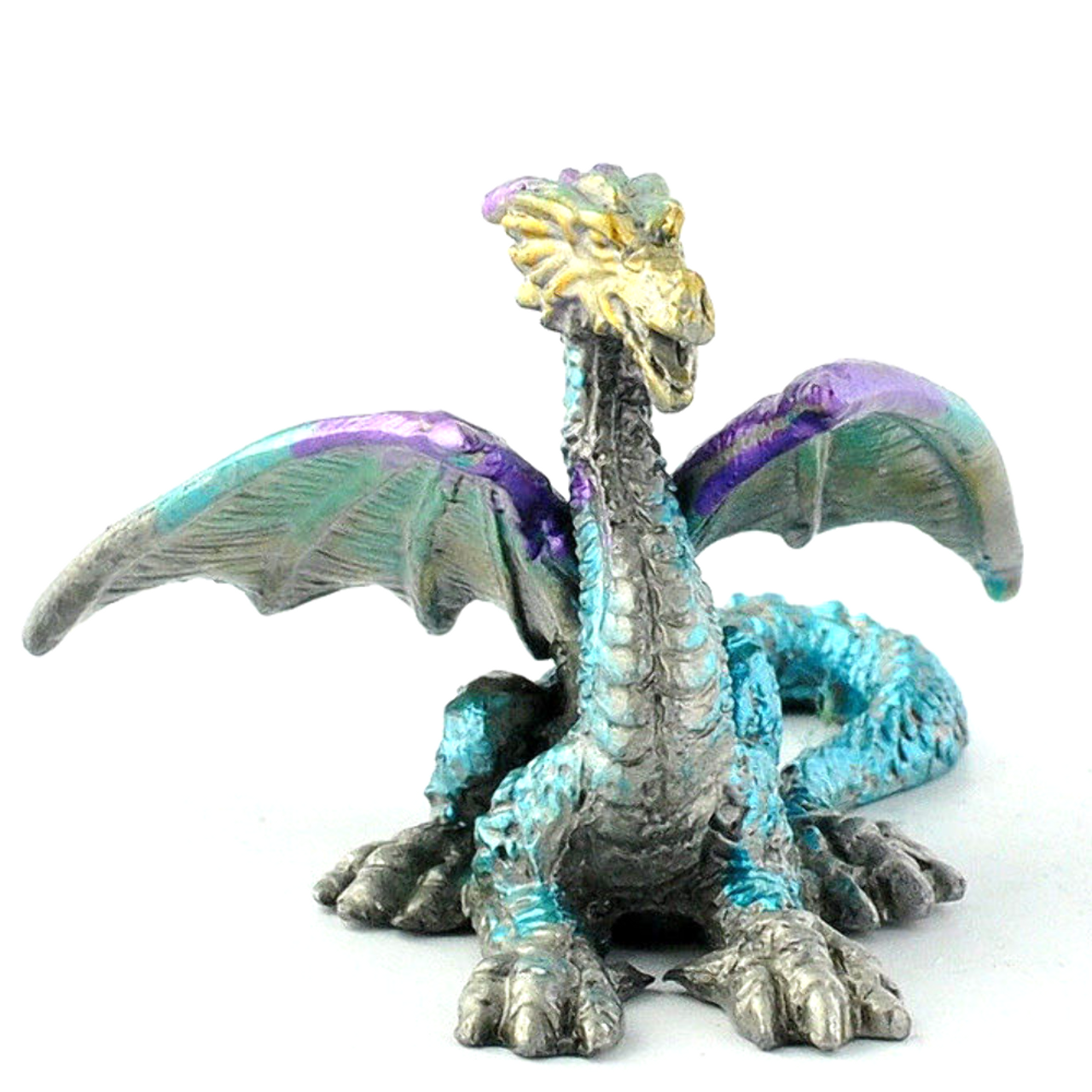 Verdigris Finish Pewter Dragon Charm Green Gold Flying Dragon