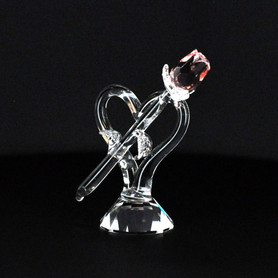 Heart & Long Pink Rose Crystal Figurine - Front