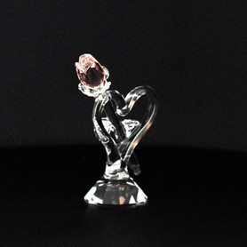 Heart & Long Pink Rose Crystal Figurine - Side