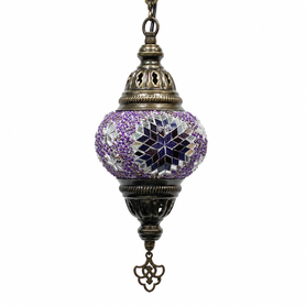 Turkish Mosaic Lantern Hanging Single Chain - 5"x23.5" - B2S - Purple