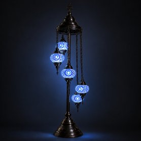 Turkish Mosaic Table Lamp - 5 Bulbs - 12"x42" - Royal Blue