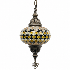 Turkish Mosaic Lantern Hanging Single Chain B3S - 6"x24" - B3S - Amber