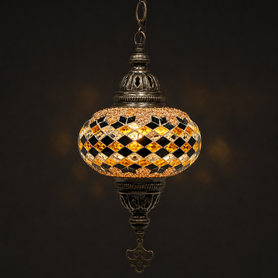 Turkish Mosaic Lantern Hanging Single Chain B3S - 6"x24" - B3S - Amber